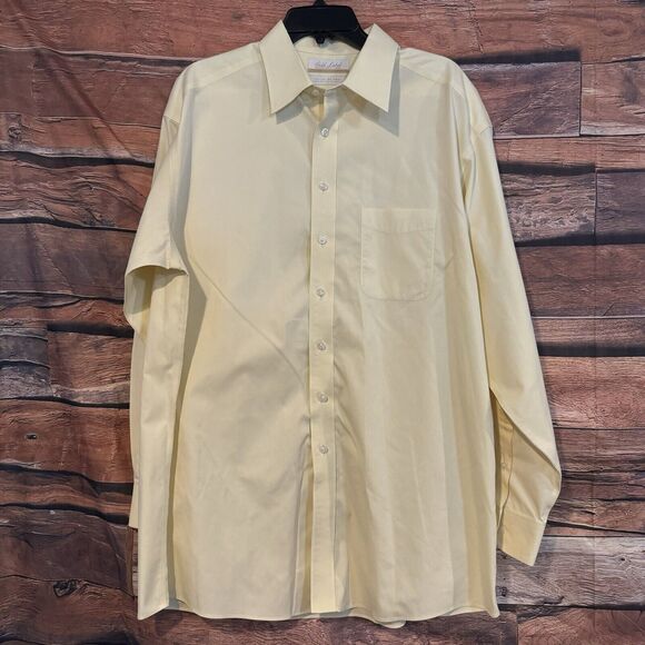 Roundtree & Yorke Gold Label 17 35 Yellow Long Sleeve Button Up Dress Shirt - Picture 1 of 6